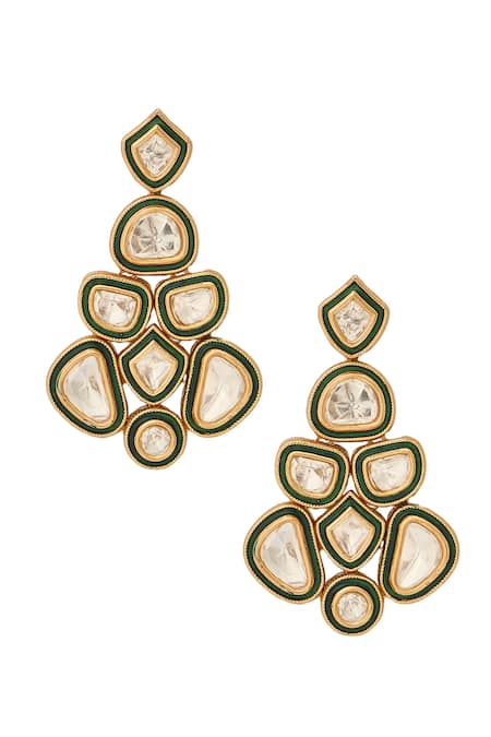 Shop Nazaakat By Samara Singh Green Stones And Gold Brass Jewellery Set Online at Aza Fashions Shop_Nazaakat By Samara Singh_Green Stones And Gold Brass Jewellery Set _Online_at_Aza_Fashions