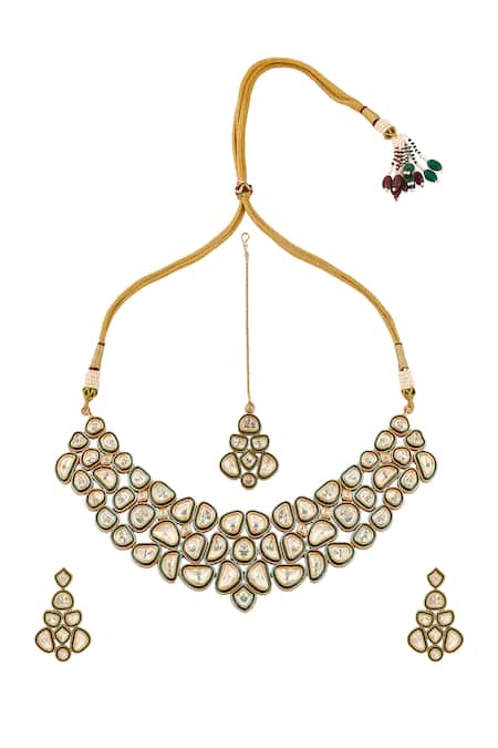 Shop Nazaakat By Samara Singh Green Stones And Gold Brass Jewellery Set at Aza Fashions Shop_Nazaakat By Samara Singh_Green Stones And Gold Brass Jewellery Set _at_Aza_Fashions