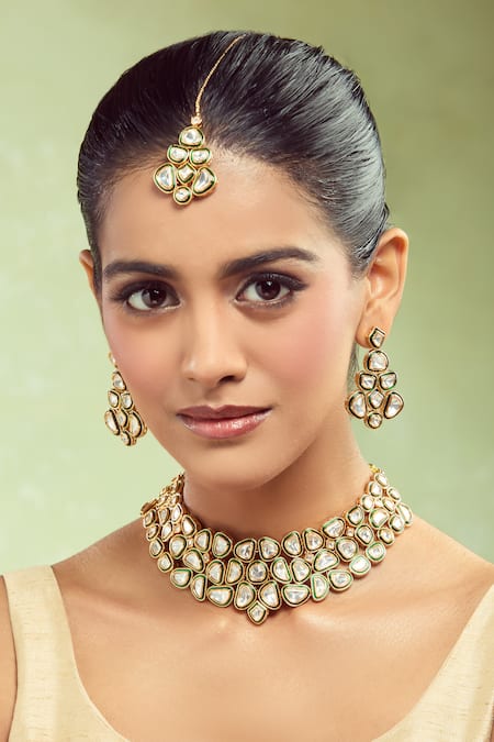 Nazaakat By Samara Singh Green Stones And Gold Brass Jewellery Set
