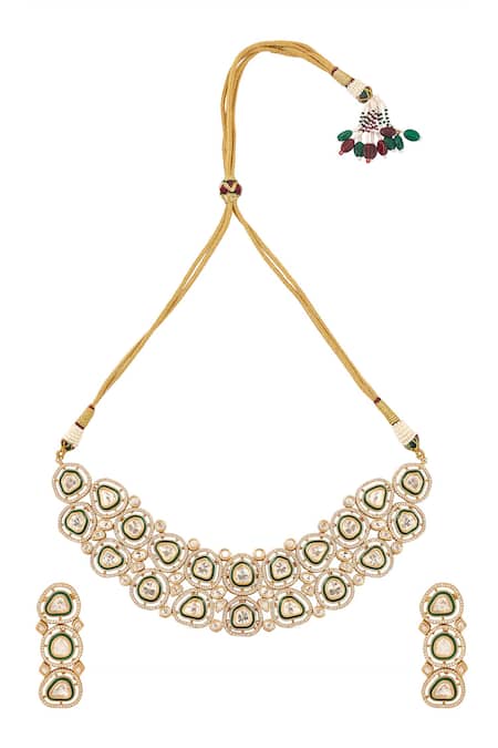 Shop Nazaakat By Samara Singh Green And Gold Brass Jewellery Set at Aza Fashions Shop_Nazaakat By Samara Singh_Green And Gold Brass Jewellery Set _at_Aza_Fashions