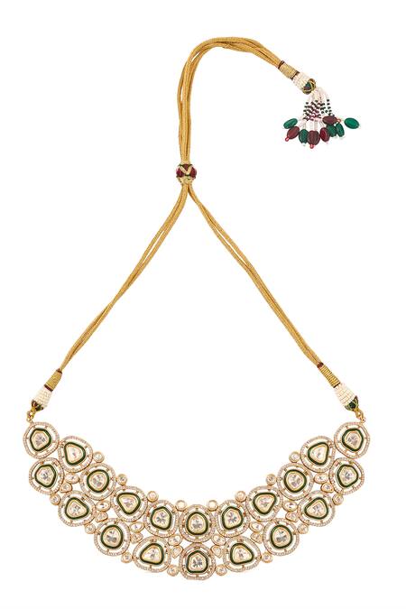 Shop Nazaakat By Samara Singh Green And Gold Brass Jewellery Set Online at Aza Fashions Shop_Nazaakat By Samara Singh_Green And Gold Brass Jewellery Set _Online_at_Aza_Fashions