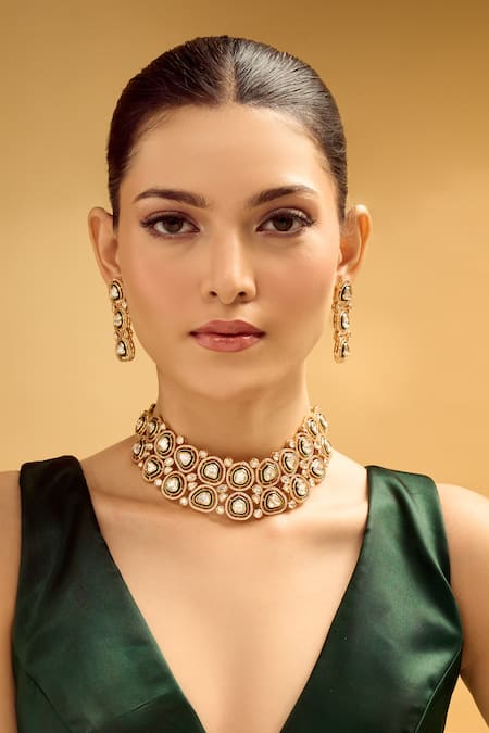 Nazaakat By Samara Singh Green And Gold Brass Jewellery Set at Aza Fashions Nazaakat By Samara Singh_Green And Gold Brass Jewellery Set _at_Aza_Fashions