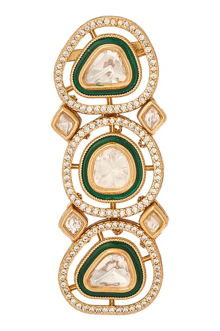 Shop Nazaakat By Samara Singh Green And Gold Brass Jewellery Set Shop_Nazaakat By Samara Singh_Green And Gold Brass Jewellery Set