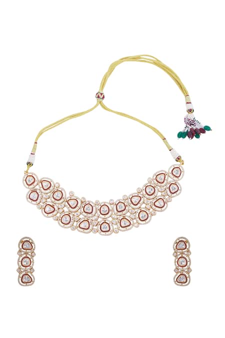 Shop Nazaakat By Samara Singh Red Stones And Gold Jewellery Set at Aza Fashions Shop_Nazaakat By Samara Singh_Red Stones And Gold Jewellery Set _at_Aza_Fashions