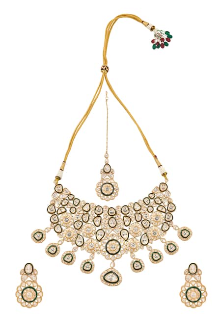 Nazaakat By Samara Singh Green & Gold Brass Jewellery Set 