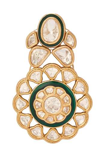 Buy_Nazaakat By Samara Singh_Green Stones And Gold Brass Jewellery Set 