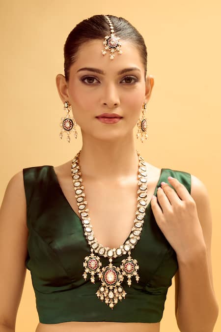 Buy_Nazaakat By Samara Singh_Gold Plated And Red Jewellery Set _Online_at_Aza_Fashions