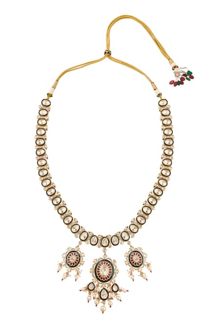 Shop_Nazaakat By Samara Singh_Gold Plated And Red Jewellery Set _Online_at_Aza_Fashions