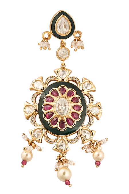 Shop_Nazaakat By Samara Singh_Gold Plated And Red Jewellery Set 