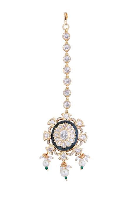 Nazaakat By Samara Singh_Green Pearls, Stones And Gold Embellished Jewellery Set _Online_at_Aza_Fashions