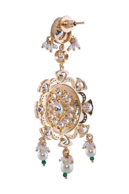 Shop_Nazaakat By Samara Singh_Green Pearls, Stones And Gold Embellished Jewellery Set _Online_at_Aza_Fashions