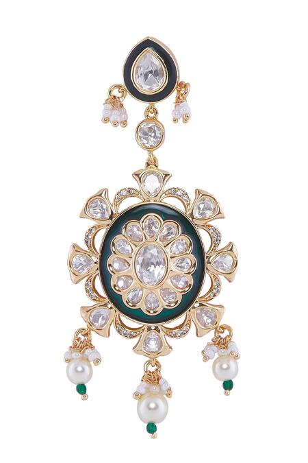 Buy_Nazaakat By Samara Singh_Green Pearls, Stones And Gold Embellished Jewellery Set 