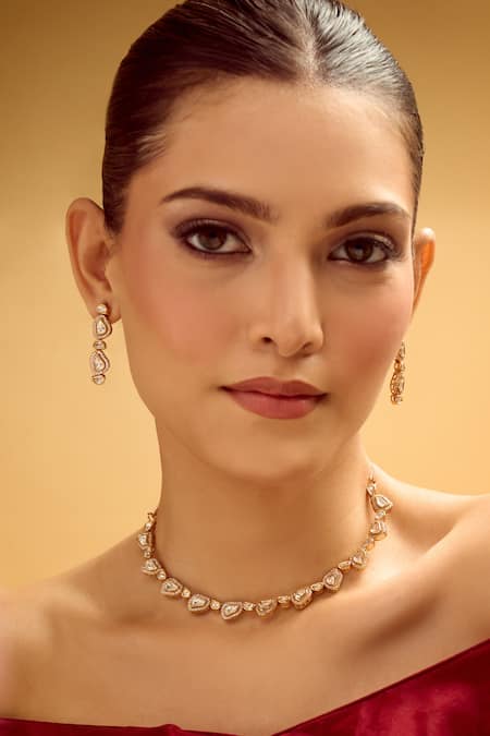 Shop Nazaakat By Samara Singh Gold Plated Stones And White Necklace Set Online at Aza Fashions Shop_Nazaakat By Samara Singh_Gold Plated Stones And White Necklace Set _Online_at_Aza_Fashions