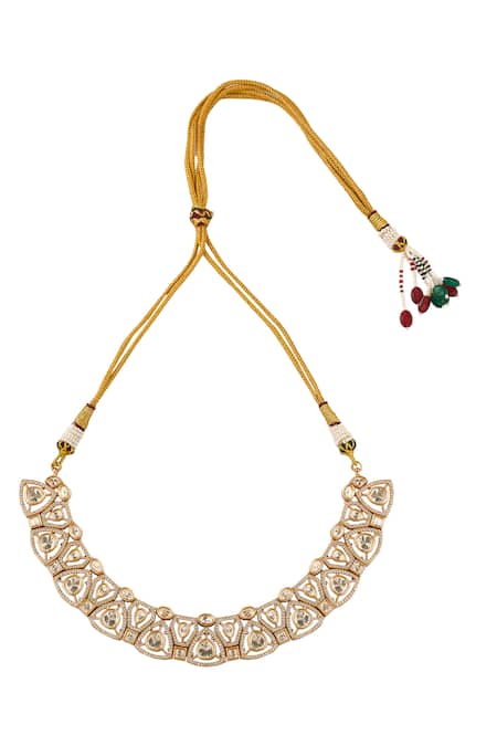 Shop_Nazaakat By Samara Singh_White Stones Gold And Embellished Jewellery Set 