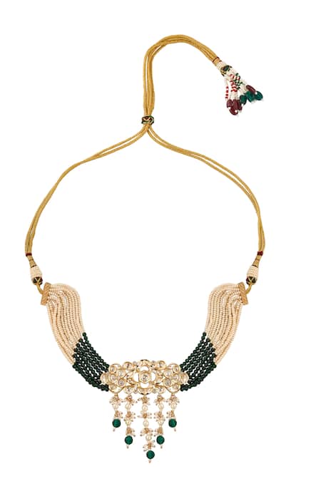 Buy_Nazaakat By Samara Singh_Green Crystals Beaded Necklace And Earring Set _Online_at_Aza_Fashions