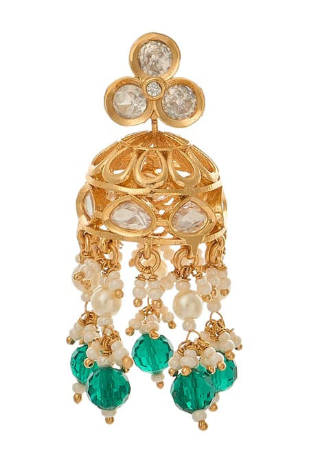 Shop_Nazaakat By Samara Singh_Green Crystals Beaded Necklace And Earring Set _Online_at_Aza_Fashions