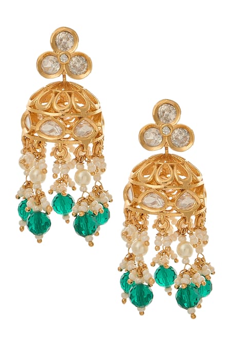 Buy_Nazaakat By Samara Singh_Green Crystals Beaded Necklace And Earring Set 