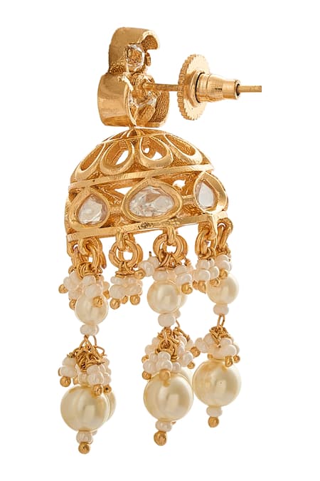 Nazaakat By Samara Singh_White Pearls Brass Embellished Jewellery Set _at_Aza_Fashions