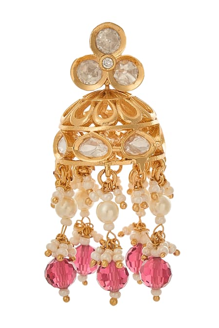 Buy_Nazaakat By Samara Singh_Red Stones Ruby Brass Necklace And Earring Set _Online_at_Aza_Fashions