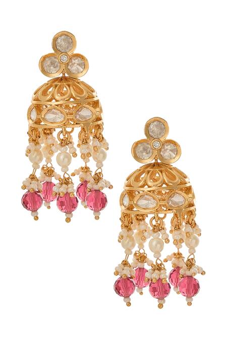 Shop_Nazaakat By Samara Singh_Red Stones Ruby Brass Necklace And Earring Set _Online_at_Aza_Fashions