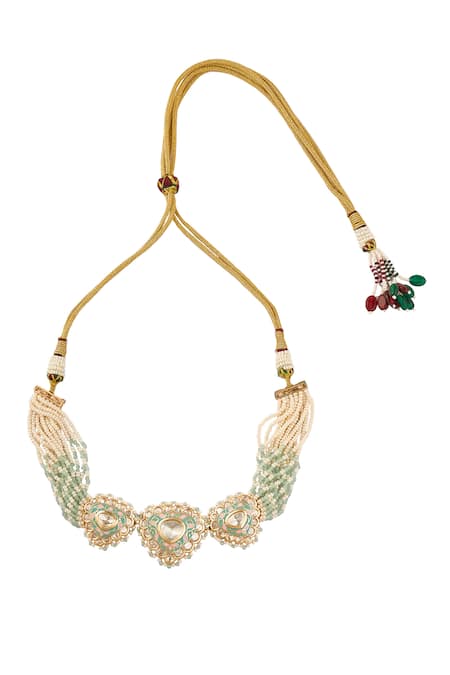 Buy Nazaakat By Samara Singh Cream Brass Beaded Necklace And Earring Set Online at Aza Fashions Buy_Nazaakat By Samara Singh_Cream Brass Beaded Necklace And Earring Set _Online_at_Aza_Fashions