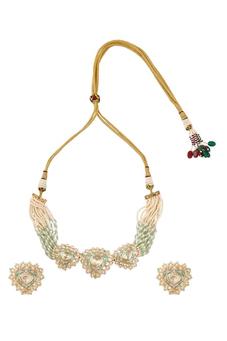 Shop Nazaakat By Samara Singh Cream Brass Beaded Necklace And Earring Set at Aza Fashions Shop_Nazaakat By Samara Singh_Cream Brass Beaded Necklace And Earring Set _at_Aza_Fashions