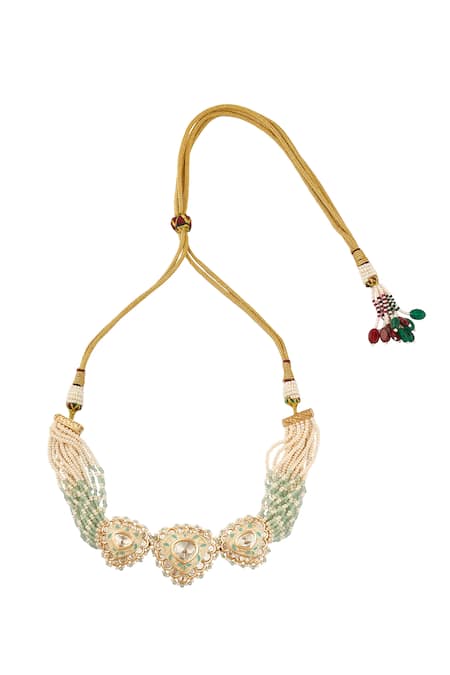 Buy_Nazaakat By Samara Singh_Cream Mint And Creme Embellished Jewellery Set _Online_at_Aza_Fashions