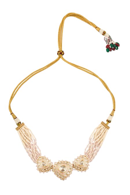 Nazaakat By Samara Singh_Mint Pearls And Pink Embellished Jewellery Set _Online_at_Aza_Fashions