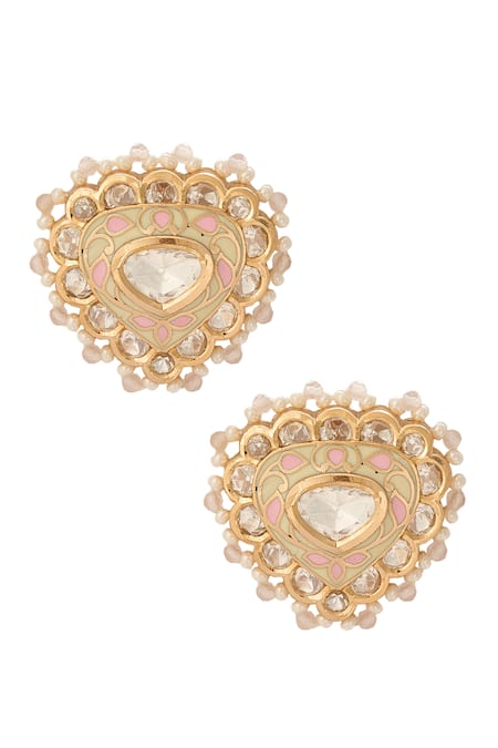 Buy_Nazaakat By Samara Singh_Mint Pearls And Pink Embellished Jewellery Set 