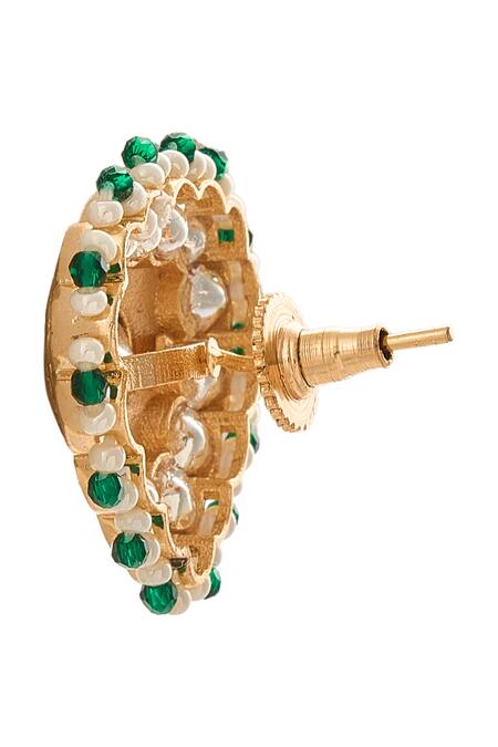 Nazaakat By Samara Singh_Cream Beads Creme And Green Brass Jewellery Set _Online_at_Aza_Fashions