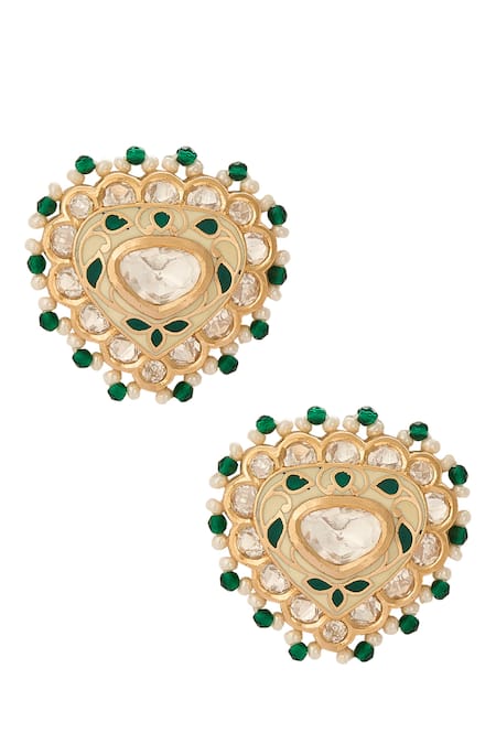 Buy_Nazaakat By Samara Singh_Cream Beads Creme And Green Brass Jewellery Set _Online_at_Aza_Fashions