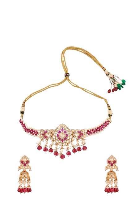 Shop Nazaakat By Samara Singh Red Stones Ruby Embellished Jewellery Set at Aza Fashions Shop_Nazaakat By Samara Singh_Red Stones Ruby Embellished Jewellery Set _at_Aza_Fashions