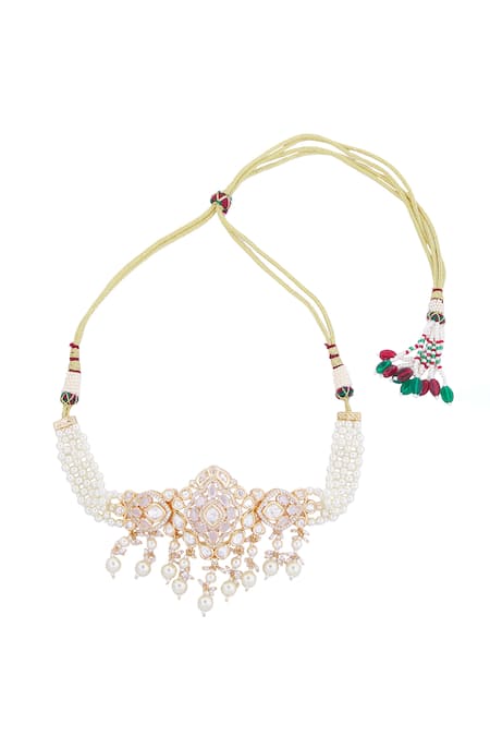 Nazaakat By Samara Singh White Pearls, Stones And Gold Embellished Jewellery Set Online at Aza Fashions Nazaakat By Samara Singh_White Pearls, Stones And Gold Embellished Jewellery Set _Online_at_Aza_Fashions
