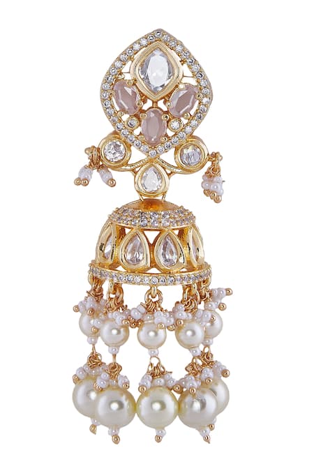 Shop Nazaakat By Samara Singh White Pearls, Stones And Gold Embellished Jewellery Set Online at Aza Fashions Shop_Nazaakat By Samara Singh_White Pearls, Stones And Gold Embellished Jewellery Set _Online_at_Aza_Fashions