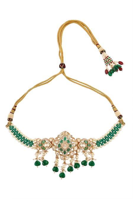 Nazaakat By Samara Singh Green Stones, Pearls Brass Jewellery Set Online at Aza Fashions Nazaakat By Samara Singh_Green Stones, Pearls Brass Jewellery Set _Online_at_Aza_Fashions
