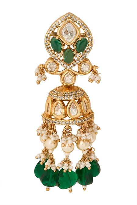 Shop Nazaakat By Samara Singh Green Stones, Pearls Brass Jewellery Set Online at Aza Fashions Shop_Nazaakat By Samara Singh_Green Stones, Pearls Brass Jewellery Set _Online_at_Aza_Fashions