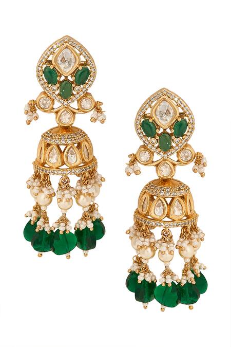 Buy Nazaakat By Samara Singh Green Stones, Pearls Brass Jewellery Set Buy_Nazaakat By Samara Singh_Green Stones, Pearls Brass Jewellery Set