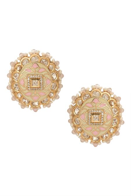 Buy_Nazaakat By Samara Singh_Cream Beads Creme And Pink Jewellery Set _Online_at_Aza_Fashions