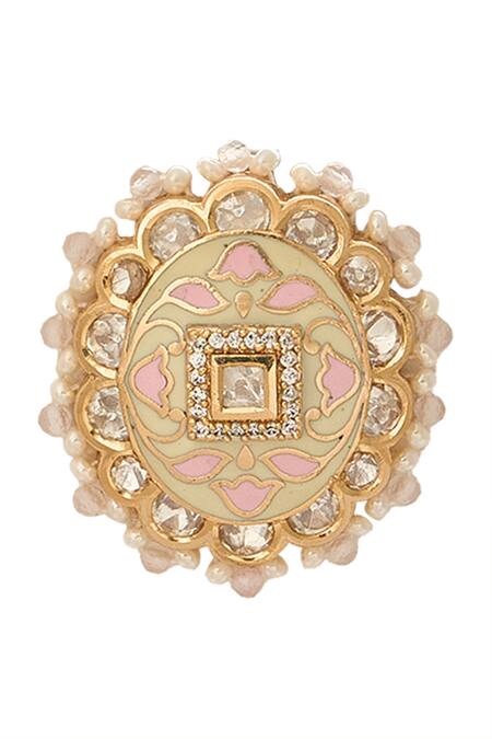 Shop_Nazaakat By Samara Singh_Cream Beads Creme And Pink Jewellery Set _Online_at_Aza_Fashions