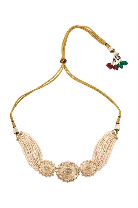 Nazaakat By Samara Singh_Cream Beads Creme And Pink Jewellery Set _at_Aza_Fashions