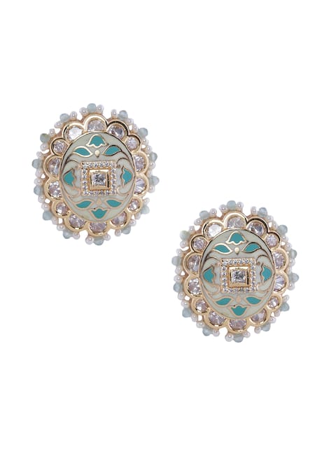 Nazaakat By Samara Singh_Cream Creme And Mint Traditional Jewellery Set _Online_at_Aza_Fashions