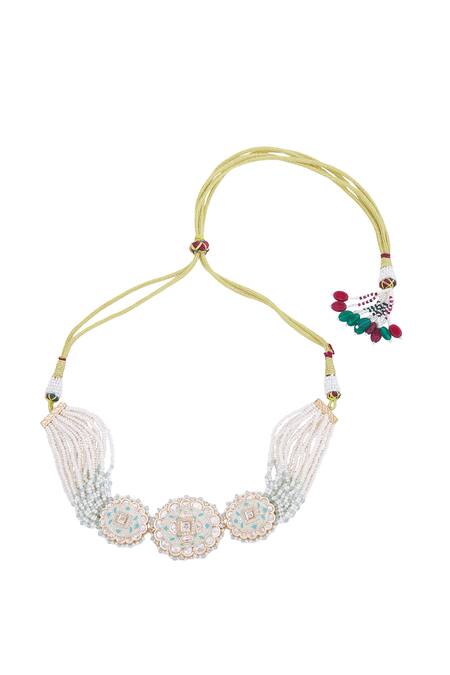 Buy_Nazaakat By Samara Singh_Cream Creme And Mint Traditional Jewellery Set _Online_at_Aza_Fashions