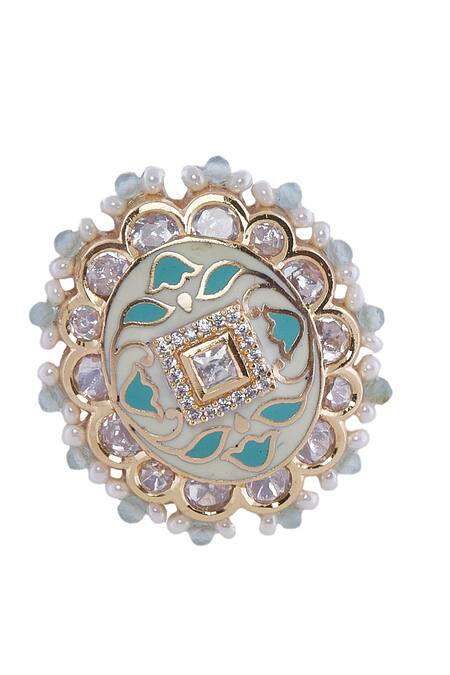 Buy_Nazaakat By Samara Singh_Cream Creme And Mint Traditional Jewellery Set 