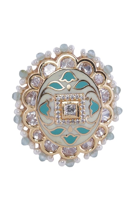 Shop_Nazaakat By Samara Singh_Cream Creme And Mint Traditional Jewellery Set 