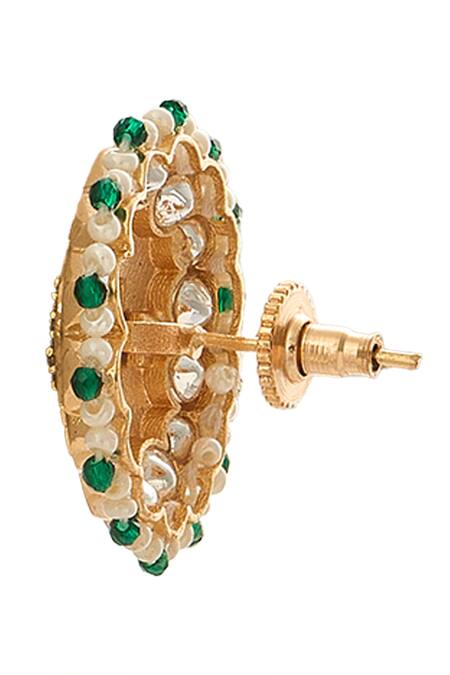 Nazaakat By Samara Singh_Cream Stones Creme And Green Beaded Jewellery Set _Online_at_Aza_Fashions