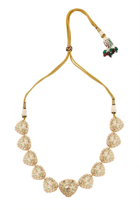 Buy_Nazaakat By Samara Singh_Mint And Pink Brass Jewellery Set _Online_at_Aza_Fashions