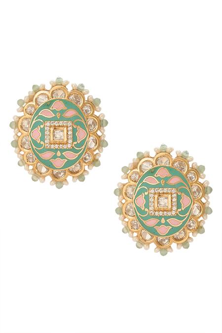 Shop_Nazaakat By Samara Singh_Mint And Pink Brass Jewellery Set _Online_at_Aza_Fashions
