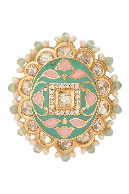 Buy_Nazaakat By Samara Singh_Mint And Pink Brass Jewellery Set 