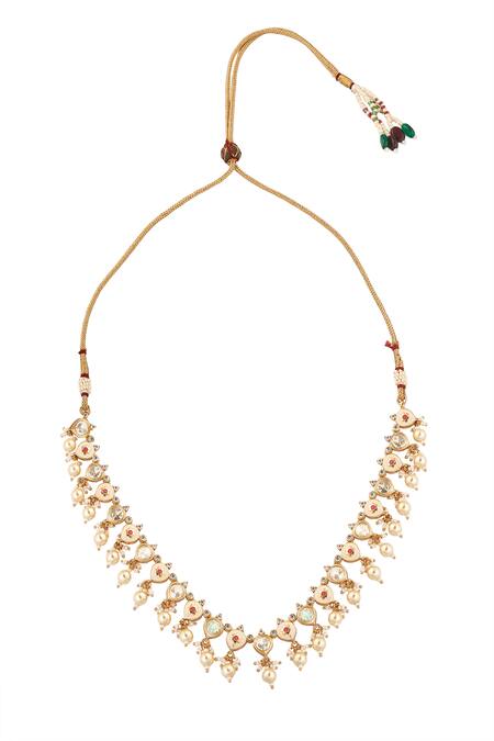 Nazaakat By Samara Singh Cream Pearls Creme And Ruby Brass Jewellery Set at Aza Fashions Nazaakat By Samara Singh_Cream Pearls Creme And Ruby Brass Jewellery Set _at_Aza_Fashions