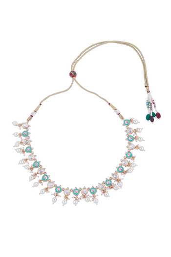 Shop Nazaakat By Samara Singh Mint Pearls And Pink Floral Jewellery Set Online at Aza Fashions Shop_Nazaakat By Samara Singh_Mint Pearls And Pink Floral Jewellery Set _Online_at_Aza_Fashions